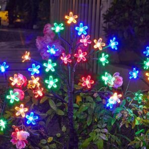 suddus Solar String Lights for Outside, 2 Pack 100 LED Flower Solar Powered Lights String, Solar Lights for Christmas Tree, Patio, Garden, Fence, Bush Decorations.