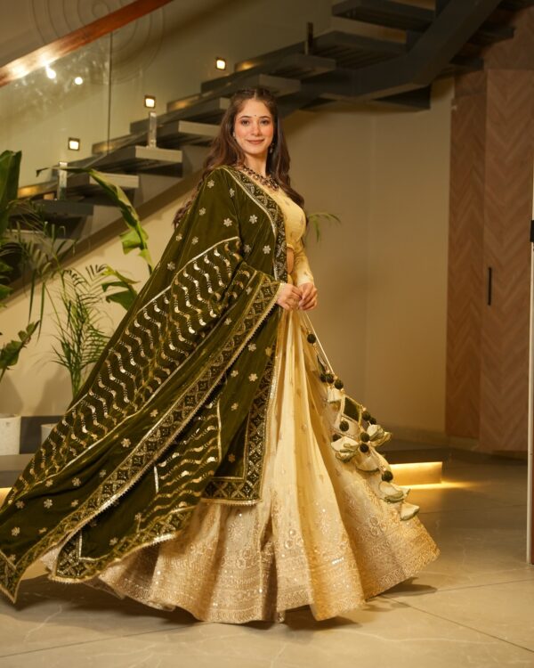 Mustard colour Cosmetics design grown set for women in party wears - Image 4