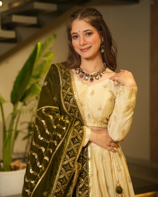 Mustard colour Cosmetics design grown set for women in party wears - Image 3