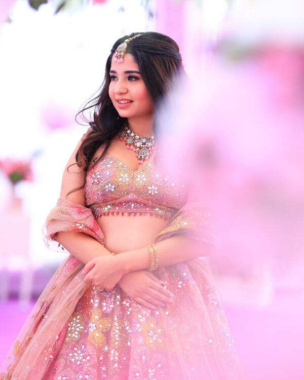Wedding Pinkish cosmetics lengha choli set for women